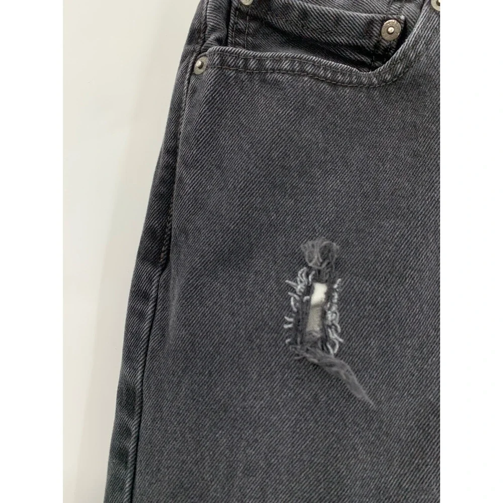 Levi 505 Jeans Mens 32x32 Black Solid 100% Cotton Distressed Straight Leg‎